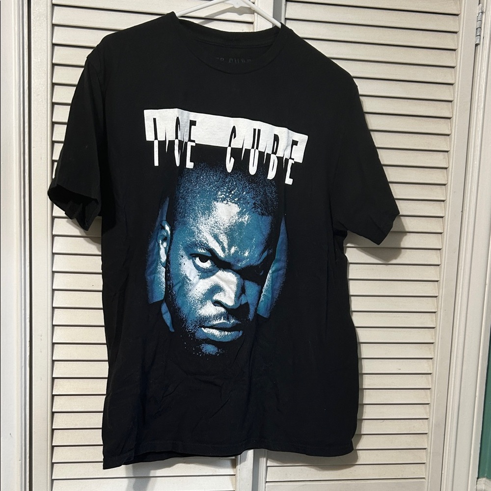 Men's Black Graphic Tee with Blue Design